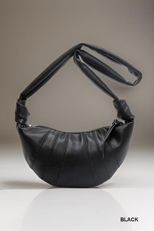 Vegan Leather Croissant Crossbody Shoulder Bag - Black or Ivory