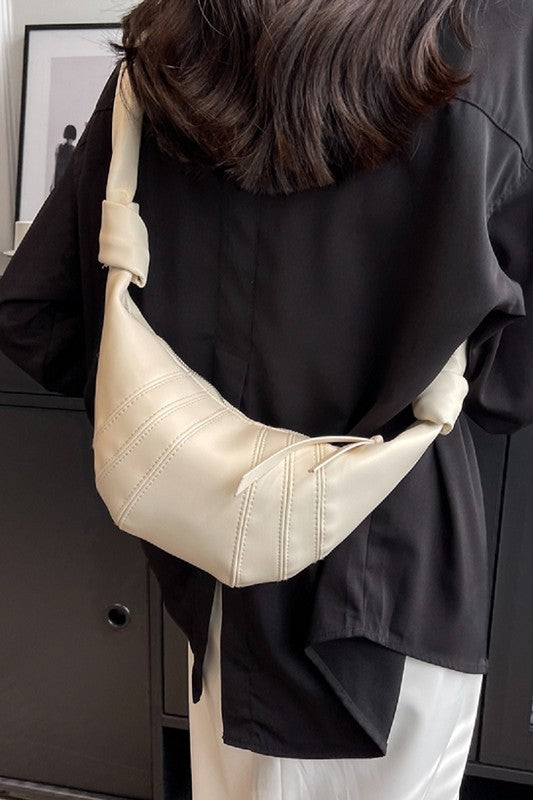 Vegan Leather Croissant Crossbody Shoulder Bag - Black or Ivory
