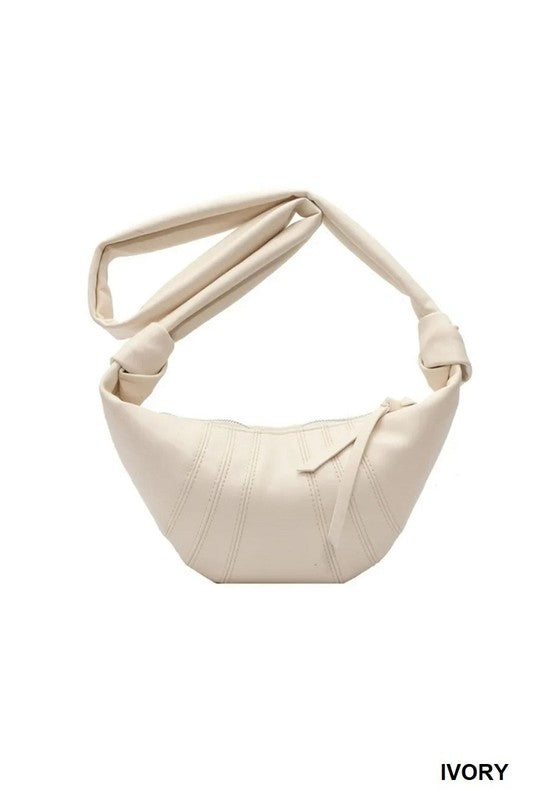 Vegan Leather Croissant Crossbody Shoulder Bag - Black or Ivory