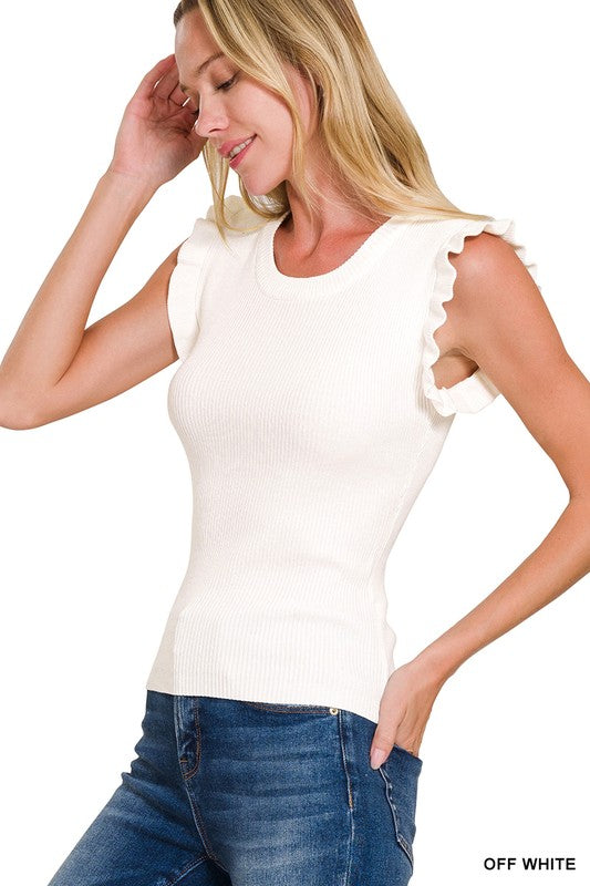 Ruffle Trim Ribbed Sweater